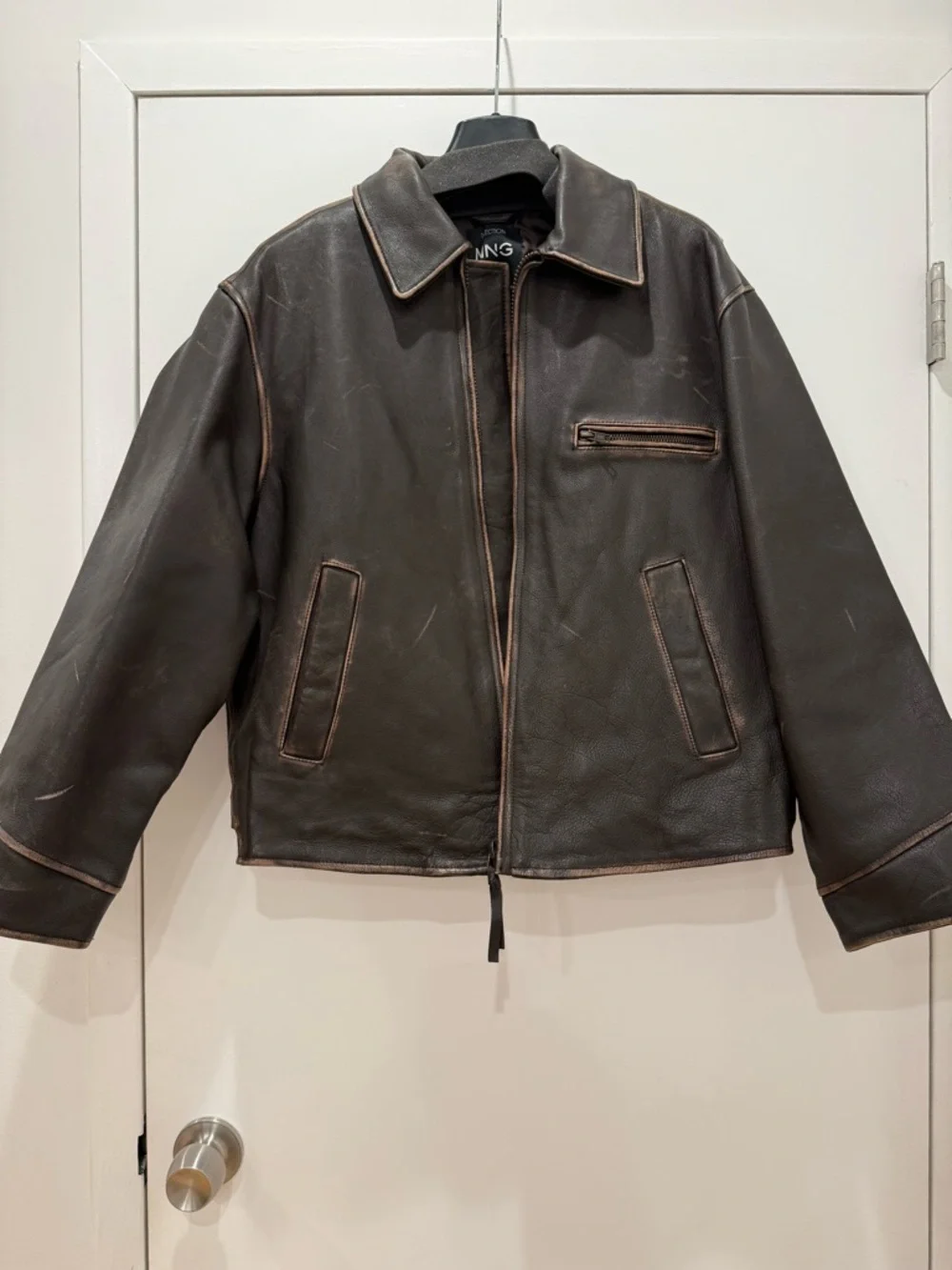 Mango Oversized Worn Effect Leather Jacket Allsaints Zara - Picture 5 of 12